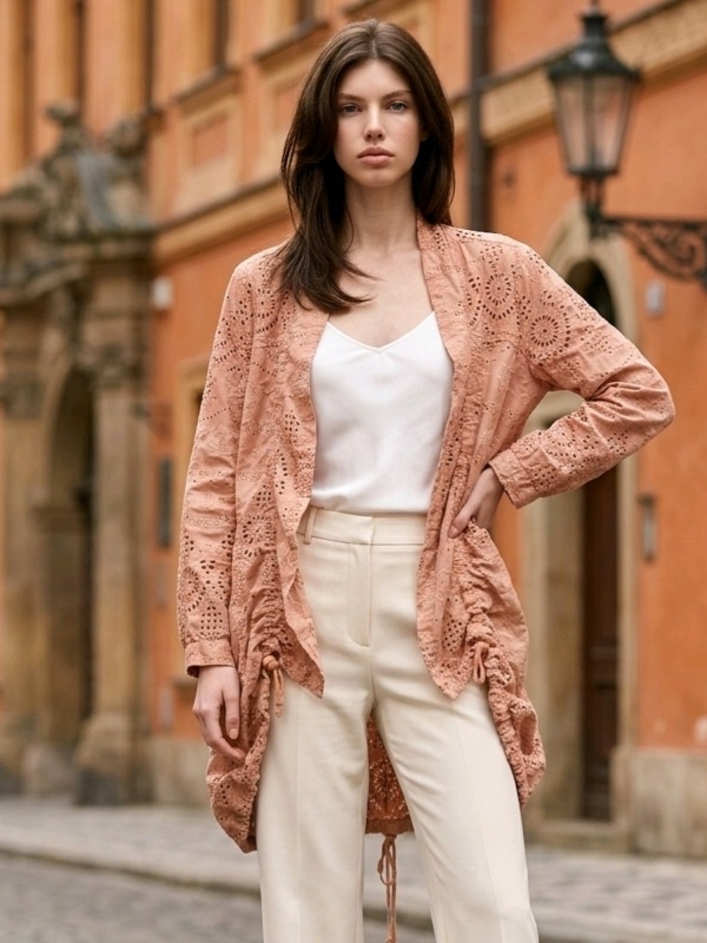 Sundance "Moonlight" Eyelet Lace Delicate Floral Embroidery/Ruching Cardigan PM
